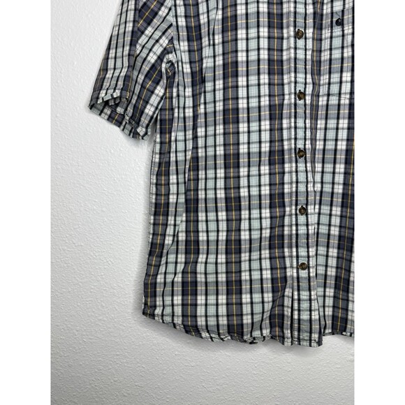Carhartt Relaxed Fit Blue Grey Yellow Plaid Short Sleeve Button Shirt Men's L - Picture 5 of 16